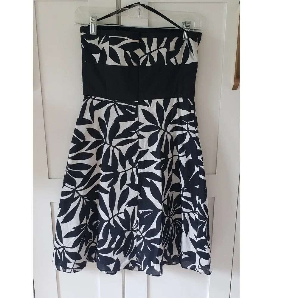 WHBM Strapless Dress Womens 2 Black White Floral Formal‎ Cocktail Y2K